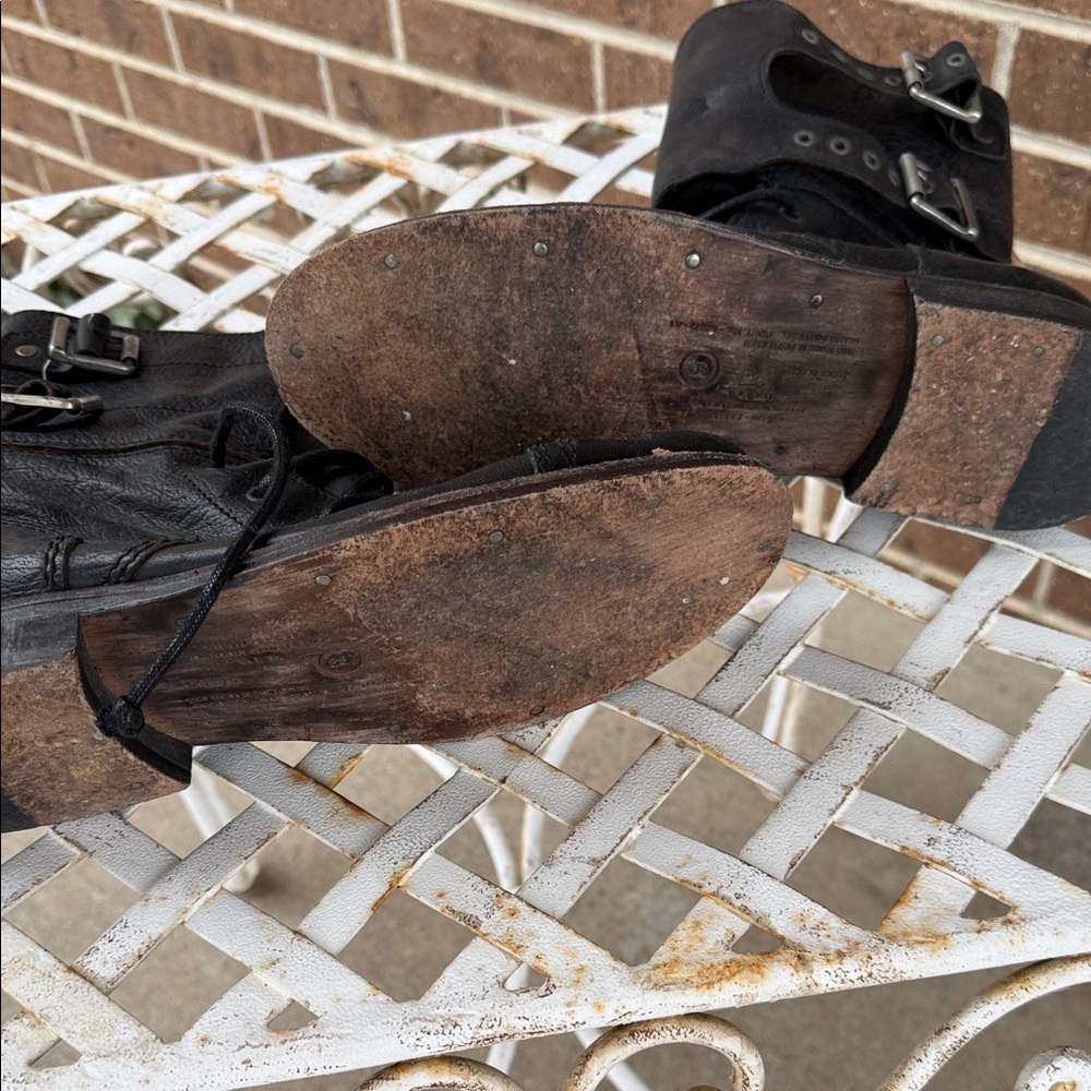 All Saints Black Leather Buckle Boots - Picture 3 of 5
